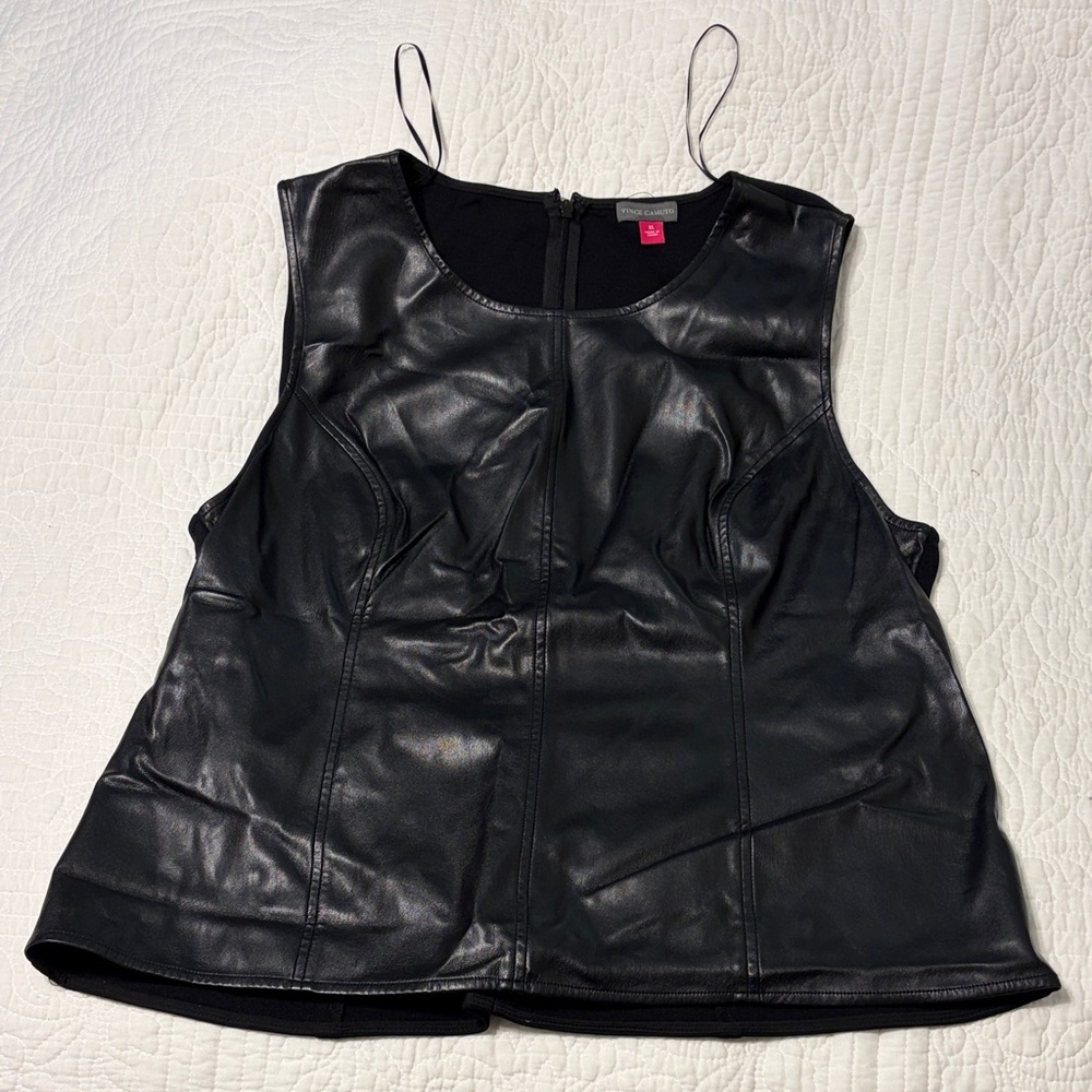Vince Camuto Black Faux Leather Top